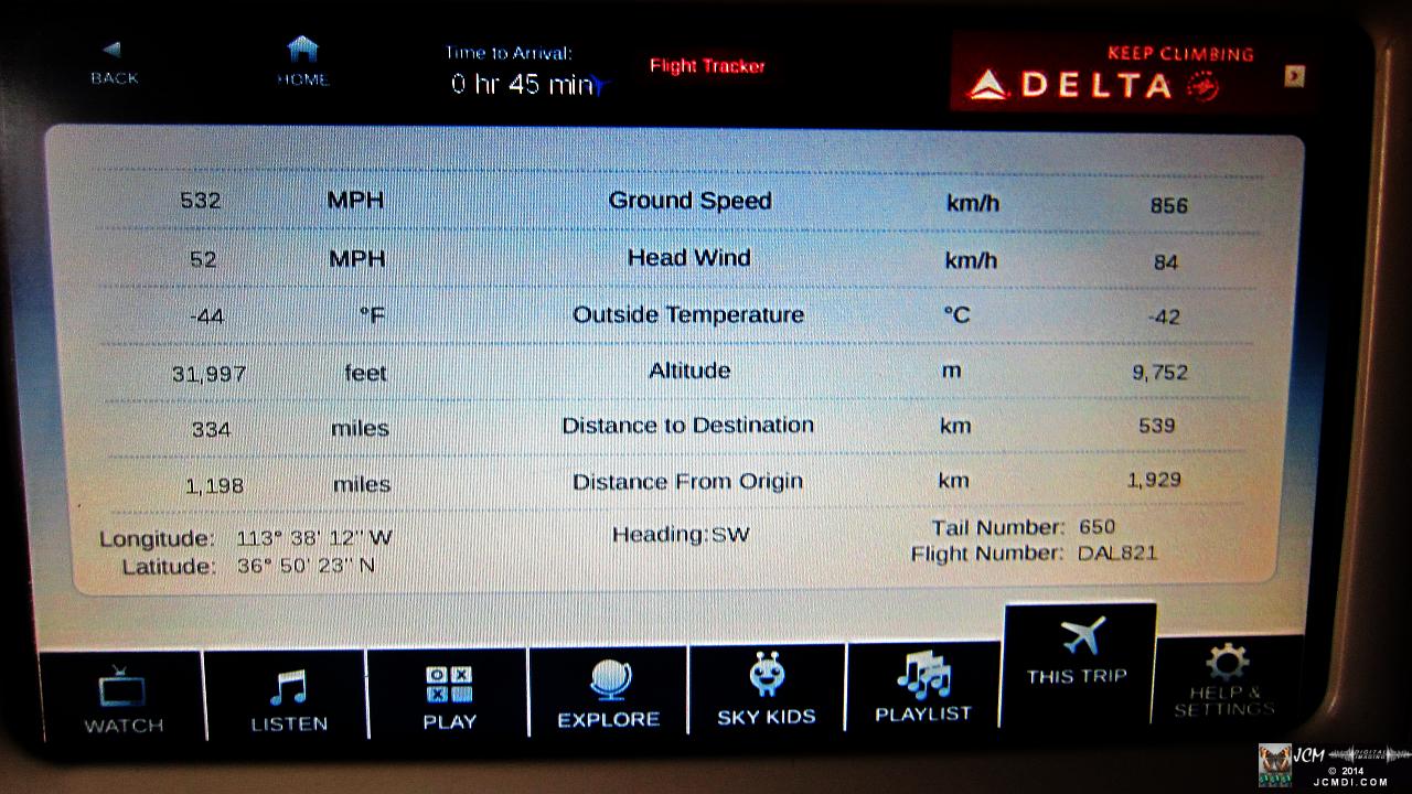 MSP-LAX Flight status monitor (back of seat)